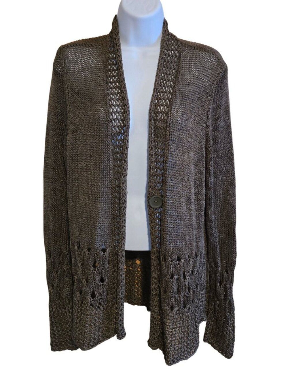 Loose Knit Brown Button Cardigan With Lace Back Detail boho sheer